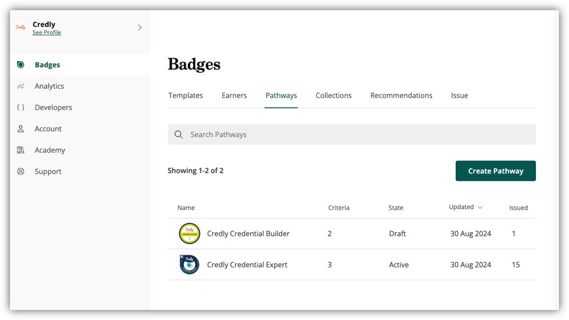 Credly Pathway management